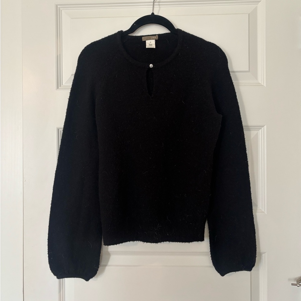 J. Crew Black Crewneck Sweater with Keyhole Detail